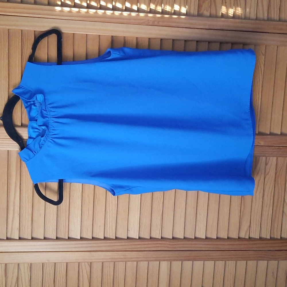 J. Crew Blue Ruffle High Neckline Fully Lined Sleeveless Tunic Top Size XSmall